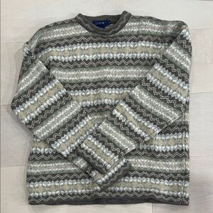 J. Crew Women's vintage Olive and Cream Patterned Crewneck Sweater